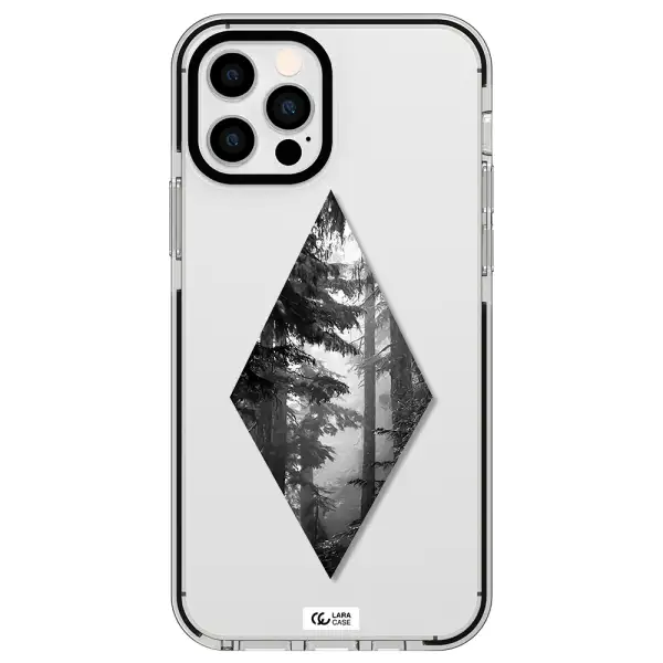 a diamond shaped image of trees Apple iPhone 12 pro impact black border Case