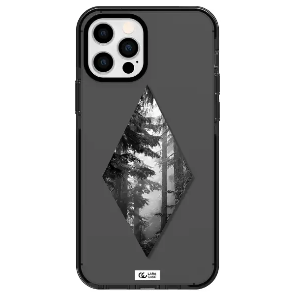 a diamond shaped image of trees Apple iPhone 12 pro impact Smoke Black Case