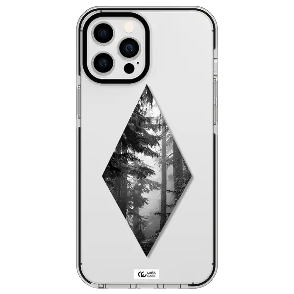 a diamond shaped image of trees Apple iPhone 12 pro max impact black border Case