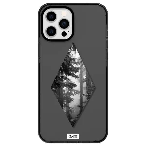 a diamond shaped image of trees Apple iPhone 12 pro max impact Smoke Black Case