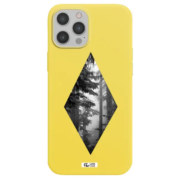 a diamond shaped image of trees Apple iPhone 12 pro max Silicone canary yellow Case