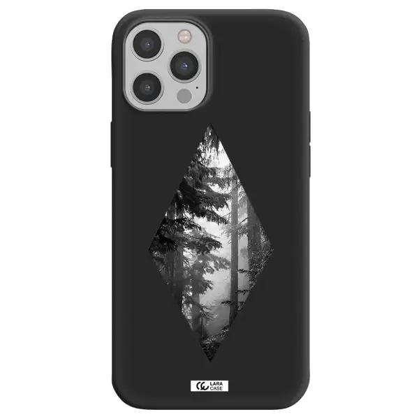 a diamond shaped image of trees Apple iPhone 12 pro Silicone black Case