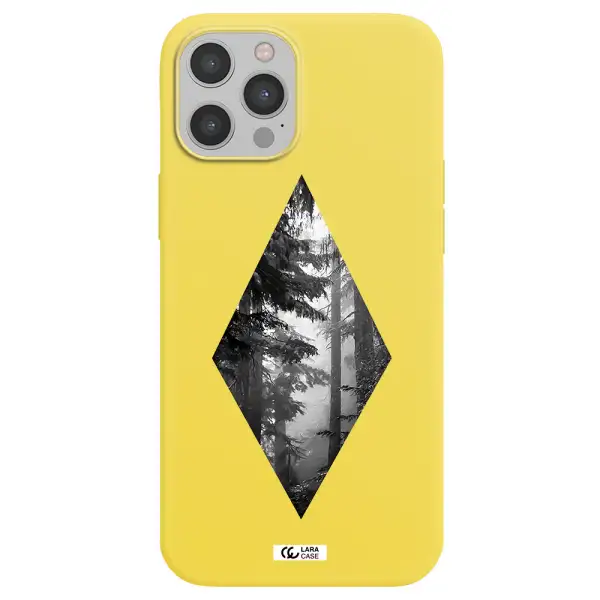 a diamond shaped image of trees Apple iPhone 12 pro Silicone canary yellow Case