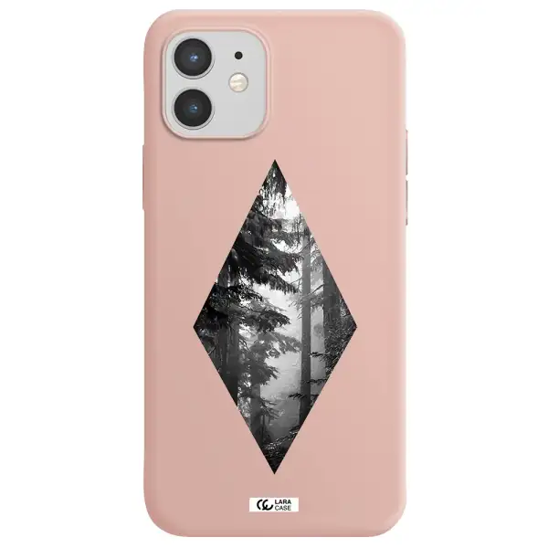 a diamond shaped image of trees Apple iPhone 12 Silicone pastel pink Case