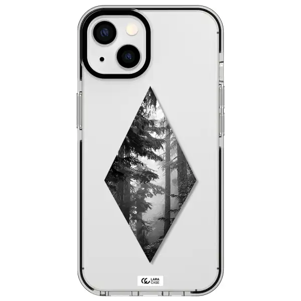 a diamond shaped image of trees Apple iPhone 13 impact black border Case