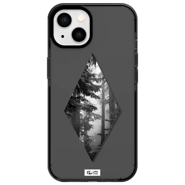a diamond shaped image of trees Apple iPhone 13 impact Smoke Black Case
