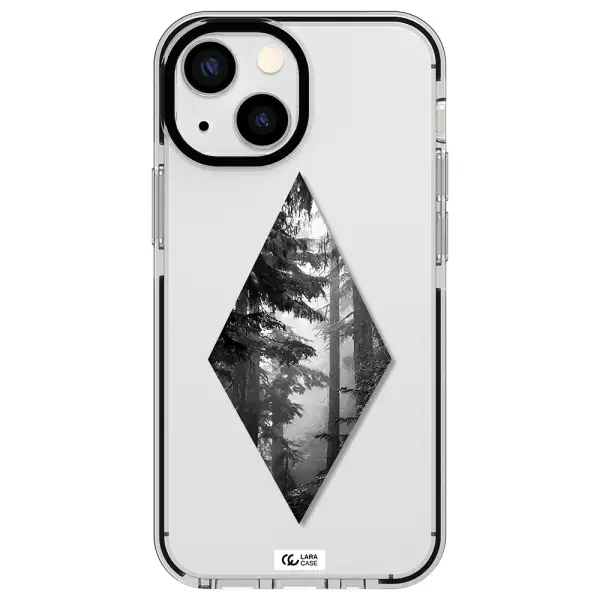 a diamond shaped image of trees Apple iPhone 13 mini impact black border Case