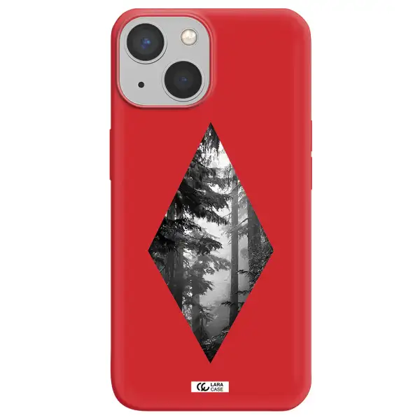 a diamond shaped image of trees Apple iPhone 13 mini Silicone Imperial Red Case