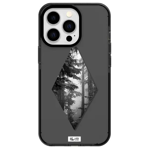 a diamond shaped image of trees Apple iPhone 13 Pro impact Smoke Black Case