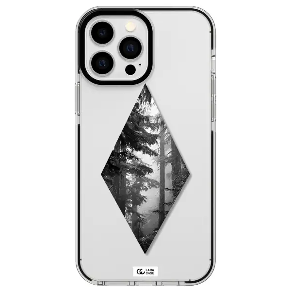 a diamond shaped image of trees Apple iPhone 13 Pro Max impact black border Case