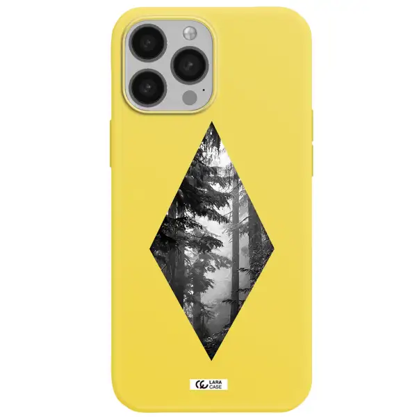 a diamond shaped image of trees Apple iPhone 13 Pro Max Silicone canary yellow Case