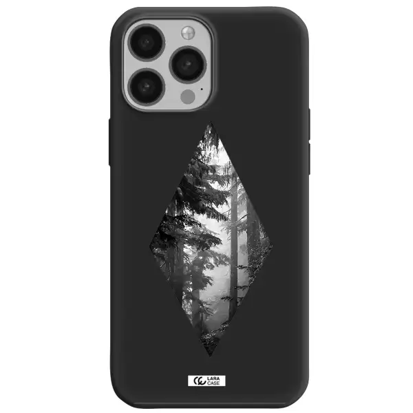 a diamond shaped image of trees Apple iPhone 13 Pro Silicone black Case