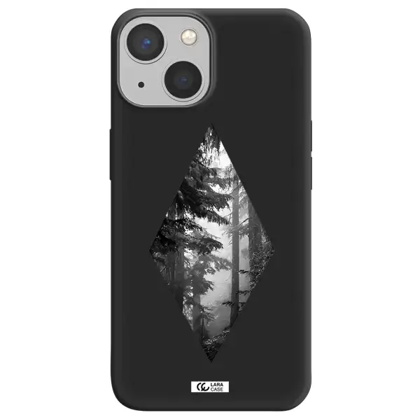 a diamond shaped image of trees Apple iPhone 13 Silicone black Case