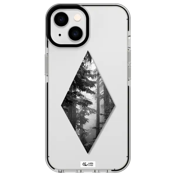 a diamond shaped image of trees Apple iPhone 14 impact black border Case