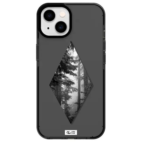 a diamond shaped image of trees Apple iPhone 14 impact Smoke Black Case
