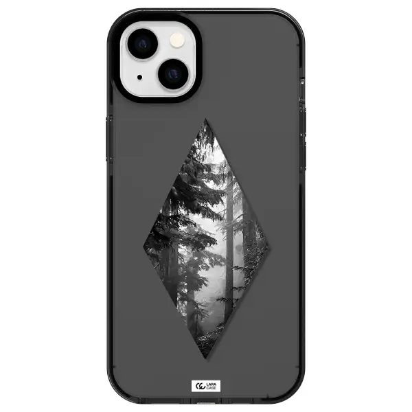 a diamond shaped image of trees Apple iPhone 14 plus impact Smoke Black Case
