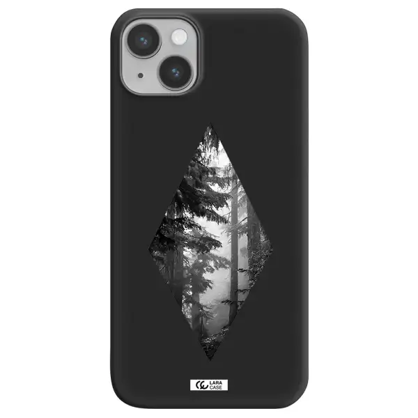 a diamond shaped image of trees Apple iPhone 14 plus Silicone black Case