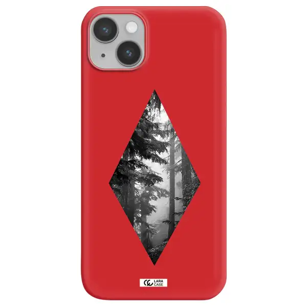a diamond shaped image of trees Apple iPhone 14 plus Silicone Imperial Red Case