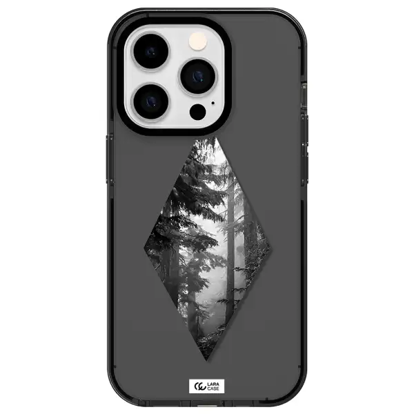 a diamond shaped image of trees Apple iPhone 14 pro impact Smoke Black Case