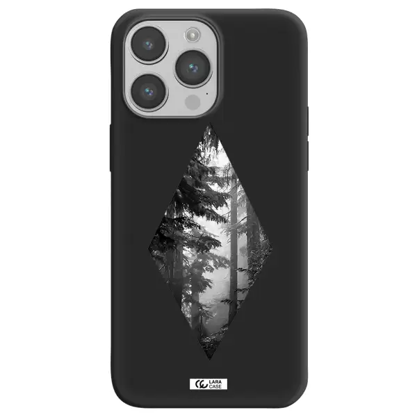 a diamond shaped image of trees Apple iPhone 14 pro Silicone black Case