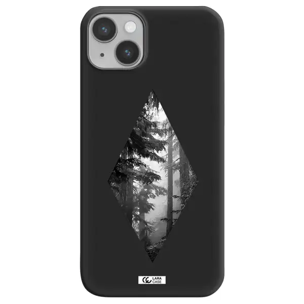 a diamond shaped image of trees Apple iPhone 14 Silicone black Case