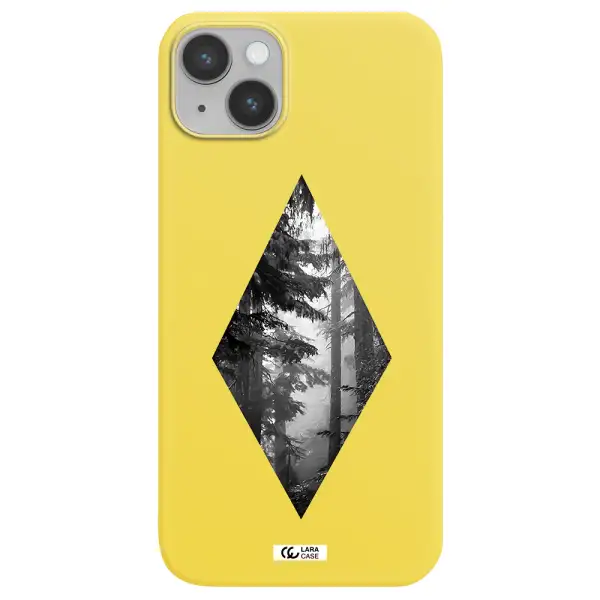 a diamond shaped image of trees Apple iPhone 14 Silicone canary yellow Case
