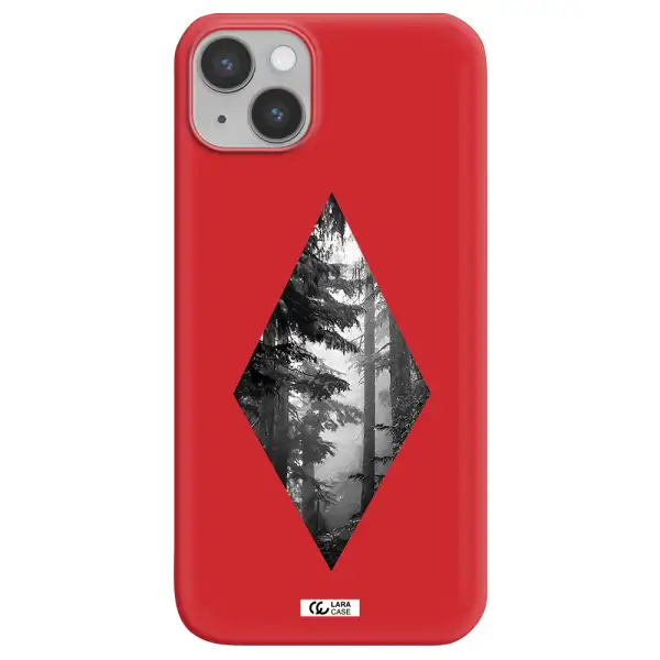 a diamond shaped image of trees Apple iPhone 14 Silicone Imperial Red Case