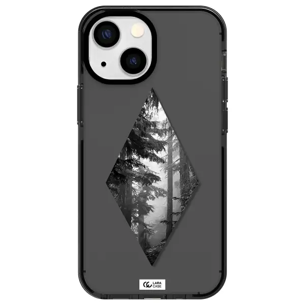 a diamond shaped image of trees Apple iPhone 15 Plus impact Smoke Black Case