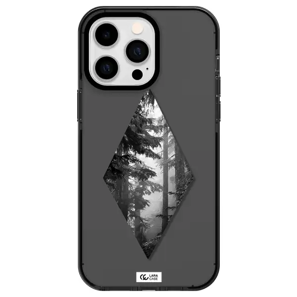 a diamond shaped image of trees Apple iPhone 15 Pro impact Smoke Black Case