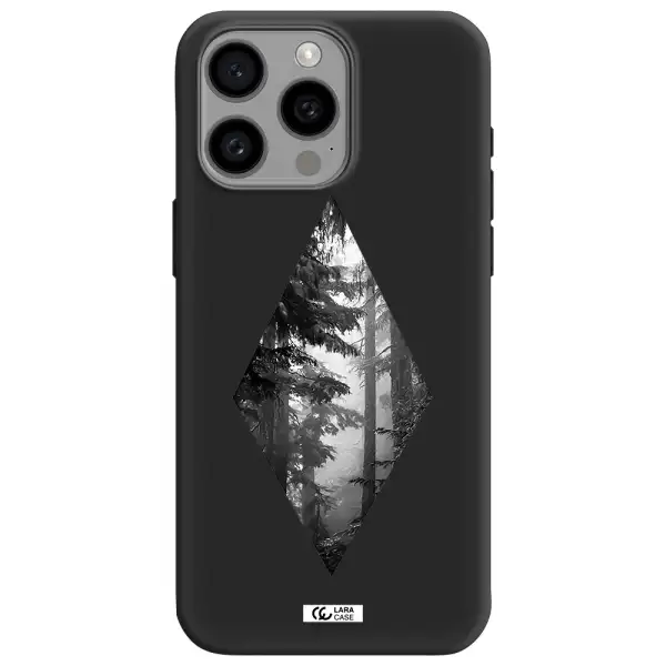a diamond shaped image of trees Apple Iphone 15 Pro max Silicone black Case