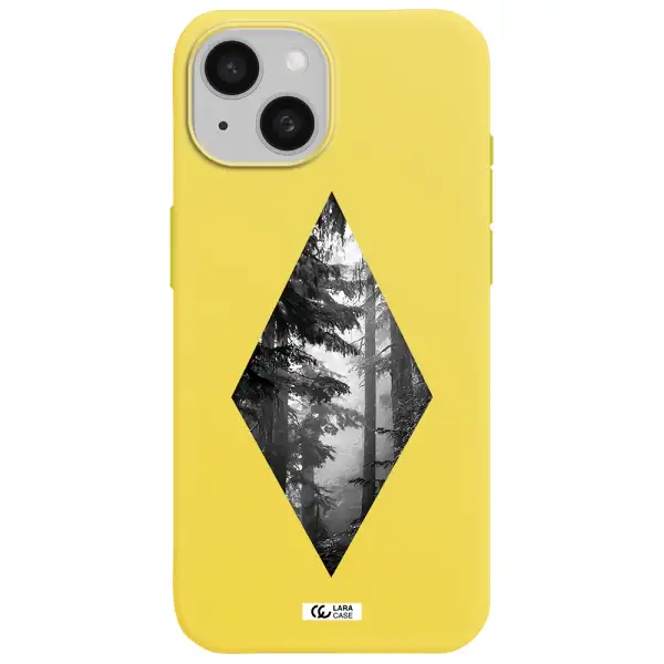 a diamond shaped image of trees Apple iPhone 15 Silicone canary yellow Case
