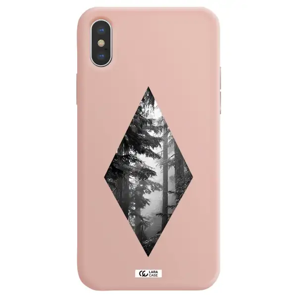 a diamond shaped image of trees Apple iPhone X Silicone pastel pink Case