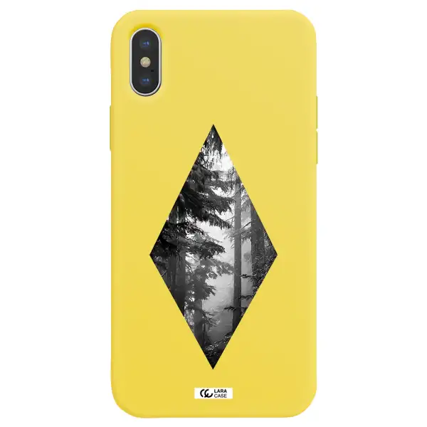 a diamond shaped image of trees Apple iPhone XS max Silicone canary yellow Case
