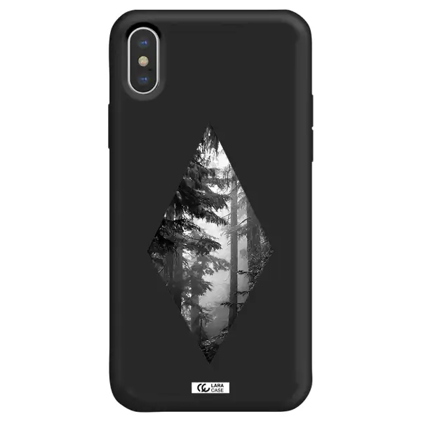 a diamond shaped image of trees Apple iPhone XS Silicone black Case