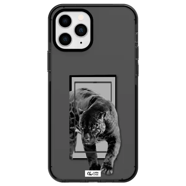 a black tiger with spots on its face Apple iPhone 11 pro impact Smoke Black Case