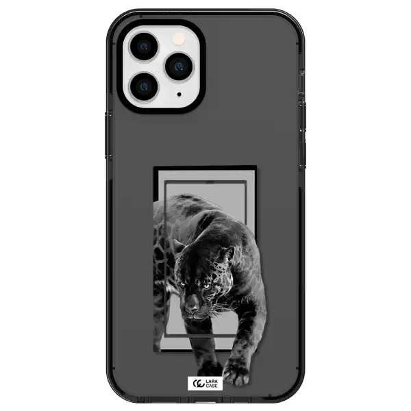 a black tiger with spots on its face Apple iPhone 11 pro max impact Smoke Black Case