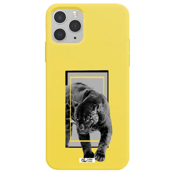 a black tiger with spots on its face Apple iPhone 11 pro max Silicone canary yellow Case