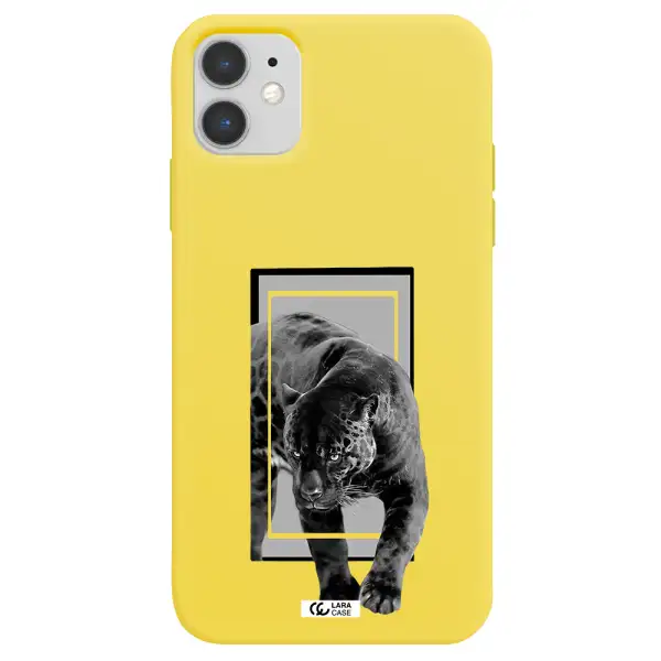 a black tiger with spots on its face Apple iPhone 11 Silicone canary yellow Case