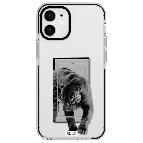 a black tiger with spots on its face Apple iPhone 12 mini impact black border Case