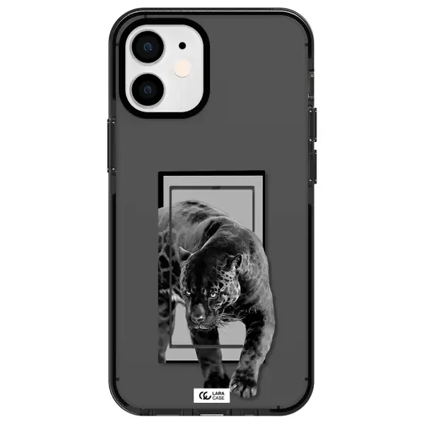 a black tiger with spots on its face Apple iPhone 12 mini impact Smoke Black Case