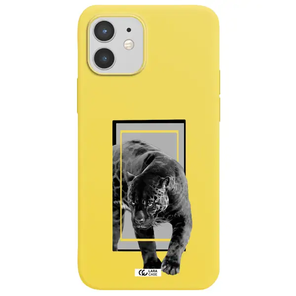 a black tiger with spots on its face Apple iPhone 12 mini Silicone canary yellow Case