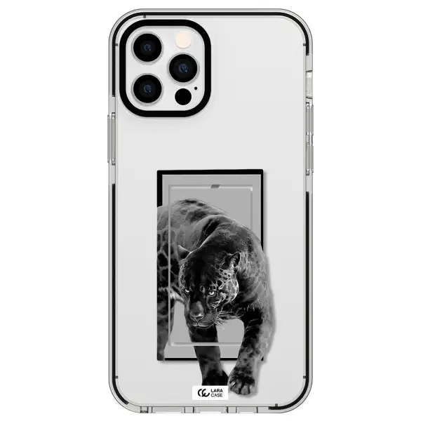 a black tiger with spots on its face Apple iPhone 12 pro impact black border Case
