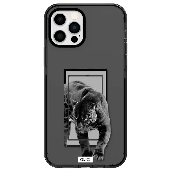 a black tiger with spots on its face Apple iPhone 12 pro impact Smoke Black Case