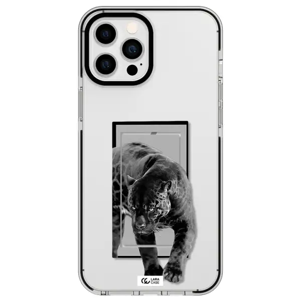 a black tiger with spots on its face Apple iPhone 12 pro max impact black border Case