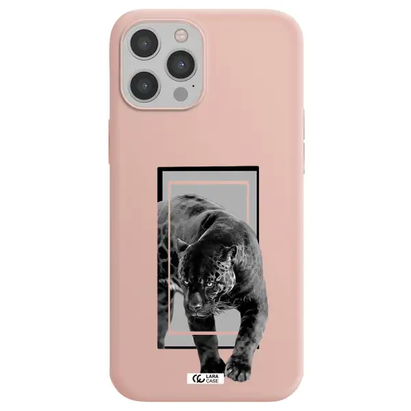 a black tiger with spots on its face Apple iPhone 12 pro max Silicone pastel pink Case