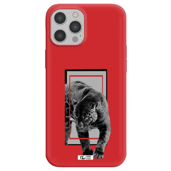 a black tiger with spots on its face Apple iPhone 12 pro Silicone Imperial Red Case