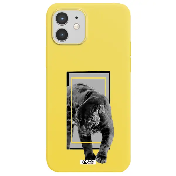 a black tiger with spots on its face Apple iPhone 12 Silicone canary yellow Case