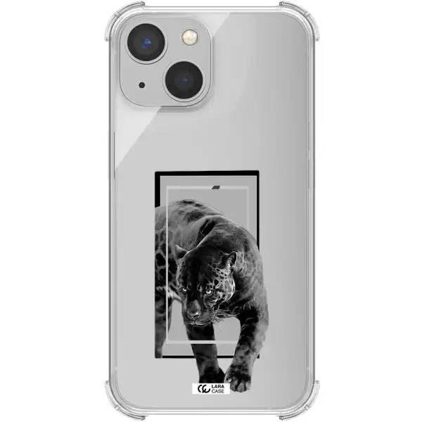 a black tiger with spots on its face Apple iPhone 13 Clear PC Case