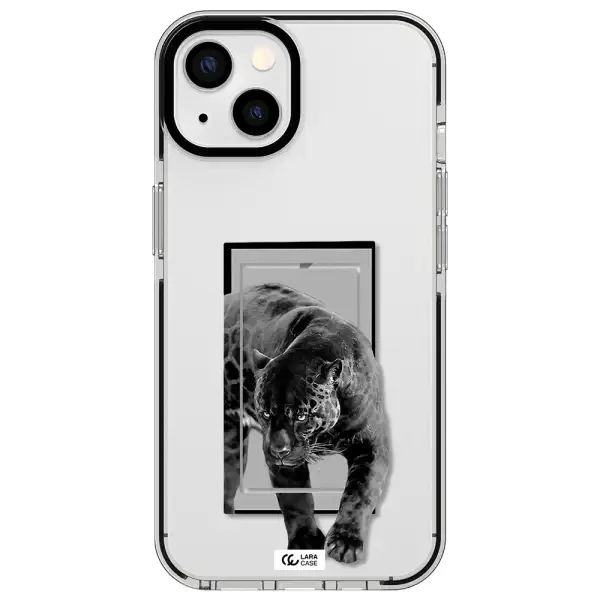 a black tiger with spots on its face Apple iPhone 13 impact black border Case