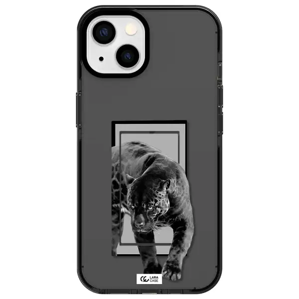 a black tiger with spots on its face Apple iPhone 13 impact Smoke Black Case